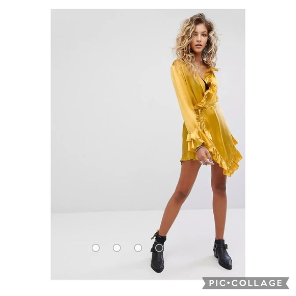ASOS Sacred Hawk gold Satin Frilly Wrap Dress Size XS - Picture 3 of 16